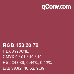 カラーコード: RGB 153 60 78 | qconv.com