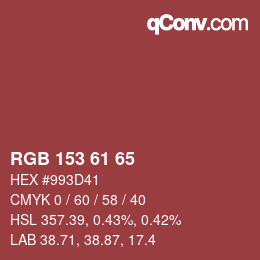 颜色代码: RGB 153 61 65 | qconv.com