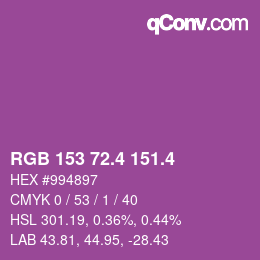 カラーコード: RGB 153 72.4 151.4 | qconv.com