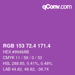カラーコード: RGB 153 72.4 171.4 | qconv.com