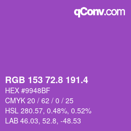 カラーコード: RGB 153 72.8 191.4 | qconv.com