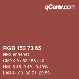 カラーコード: RGB 153 73 65 | qconv.com