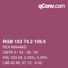 カラーコード: RGB 153 74.2 109.6 | qconv.com