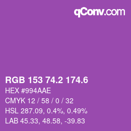 カラーコード: RGB 153 74.2 174.6 | qconv.com