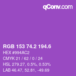 カラーコード: RGB 153 74.2 194.6 | qconv.com