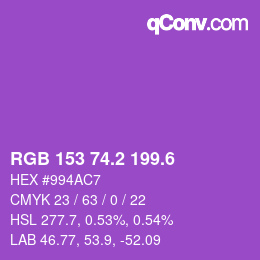 カラーコード: RGB 153 74.2 199.6 | qconv.com