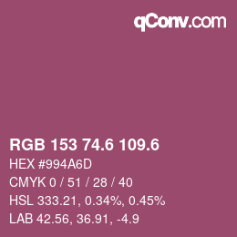 カラーコード: RGB 153 74.6 109.6 | qconv.com