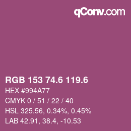 カラーコード: RGB 153 74.6 119.6 | qconv.com