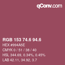 カラーコード: RGB 153 74.6 94.6 | qconv.com