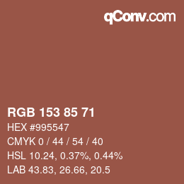 颜色代码: RGB 153 85 71 | qconv.com