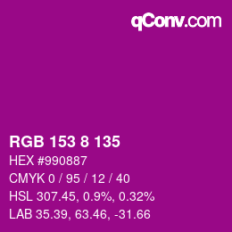 颜色代码: RGB 153 8 135 | qconv.com