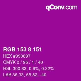 カラーコード: RGB 153 8 151 | qconv.com