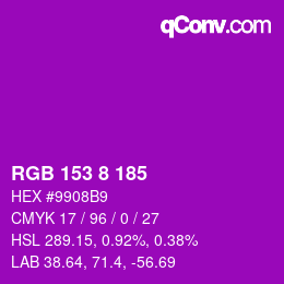 カラーコード: RGB 153 8 185 | qconv.com
