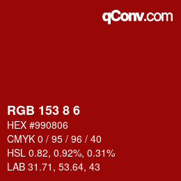 Color code: RGB 153 8 6 | qconv.com