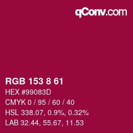 カラーコード: RGB 153 8 61 | qconv.com