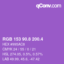 カラーコード: RGB 153 90.8 200.4 | qconv.com