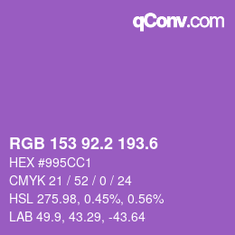 カラーコード: RGB 153 92.2 193.6 | qconv.com