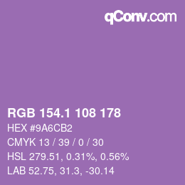 カラーコード: RGB 154.1 108 178 | qconv.com