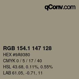 カラーコード: RGB 154.1 147 128 | qconv.com