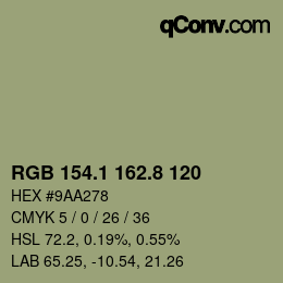 Color code: RGB 154.1 162.8 120 | qconv.com
