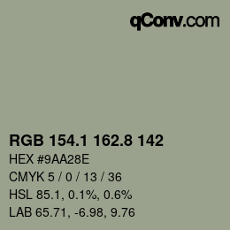 Código de color: RGB 154.1 162.8 142 | qconv.com