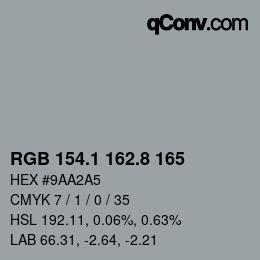 Color code: RGB 154.1 162.8 165 | qconv.com