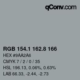 カラーコード: RGB 154.1 162.8 166 | qconv.com