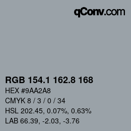 Color code: RGB 154.1 162.8 168 | qconv.com