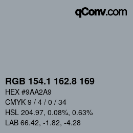 Color code: RGB 154.1 162.8 169 | qconv.com