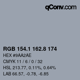 Color code: RGB 154.1 162.8 174 | qconv.com