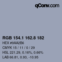 Farbcode: RGB 154.1 162.8 182 | qconv.com