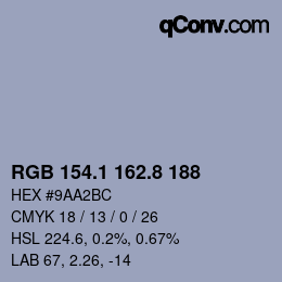 Código de color: RGB 154.1 162.8 188 | qconv.com