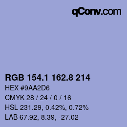 カラーコード: RGB 154.1 162.8 214 | qconv.com