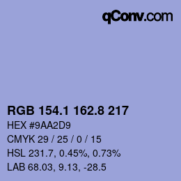 Farbcode: RGB 154.1 162.8 217 | qconv.com