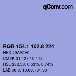 カラーコード: RGB 154.1 162.8 224 | qconv.com