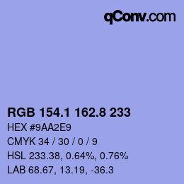 Color code: RGB 154.1 162.8 233 | qconv.com