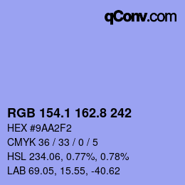 カラーコード: RGB 154.1 162.8 242 | qconv.com