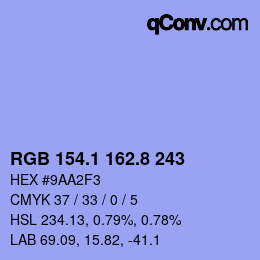 カラーコード: RGB 154.1 162.8 243 | qconv.com