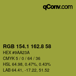 カラーコード: RGB 154.1 162.8 58 | qconv.com
