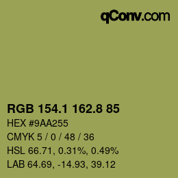 カラーコード: RGB 154.1 162.8 85 | qconv.com