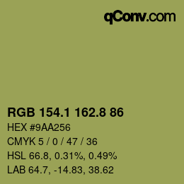 カラーコード: RGB 154.1 162.8 86 | qconv.com