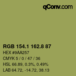 カラーコード: RGB 154.1 162.8 87 | qconv.com