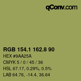 Color code: RGB 154.1 162.8 90 | qconv.com