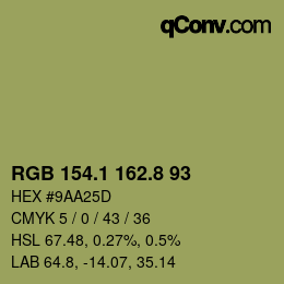 カラーコード: RGB 154.1 162.8 93 | qconv.com