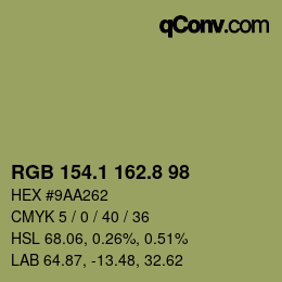 Color code: RGB 154.1 162.8 98 | qconv.com