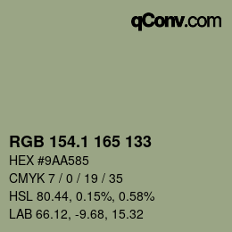 カラーコード: RGB 154.1 165 133 | qconv.com