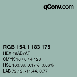 カラーコード: RGB 154.1 183 175 | qconv.com