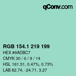 カラーコード: RGB 154.1 219 199 | qconv.com