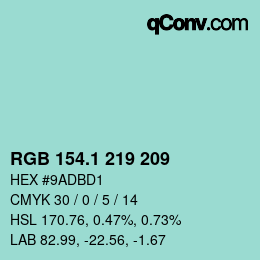 カラーコード: RGB 154.1 219 209 | qconv.com