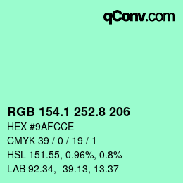 カラーコード: RGB 154.1 252.8 206 | qconv.com
